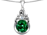 Original Star K™ Large Loving Mother With Twins Children Pendant With Round 10mm Simulated Emerald
