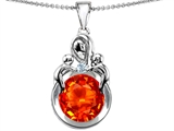 Original Star K™ Large Loving Mother With Twins Children Pendant With Round Simulated Mexican Fire Opal