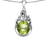 Original Star K™ Large Loving Mother With Twins Children Pendant With Round 10mm Simulated Peridot