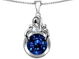 Original Star K™ Large Loving Mother With Twins Children Pendant With Round 10mm Created Sapphire