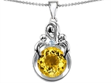 Original Star K™ Large Loving Mother With Twins Children Pendant With Round 10mm Simulated Yellow Sapphire