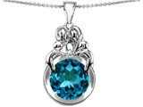 Original Star K™ Large Loving Mother And Family Pendant With Round 10mm Simulated Blue Topaz
