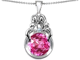 Original Star K™ Large Loving Mother And Family Pendant With Round 10mm Created Pink Sapphire