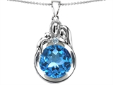 Original Star K™ Loving Mother And Father With Child Family Pendant With Round 10mm Simulated Aquamarine
