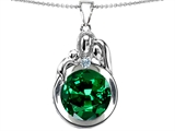 Original Star K™ Loving Mother And Father With Child Family Pendant With Round 10mm Simulated Emerald