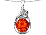 Original Star K™ Loving Mother And Father With Child Family Pendant With Round 10mm Simulated Mexican Fire Opal