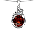 Original Star K™ Loving Mother And Father With Child Family Pendant With Round 10mm Simulated Garnet