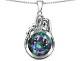 Original Star K™ Loving Mother And Father With Child Family Pendant With Round 10mm Mystic Topaz