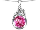 Original Star K™ Loving Mother And Father With Child Family Pendant With Round 10mm Created Pink Sapphire