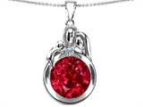 Original Star K™ Loving Mother And Father With Child Family Pendant With Round 10mm Created Ruby
