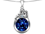 Original Star K™ Loving Mother And Father With Child Family Pendant With Round 10mm Created Sapphire