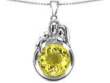 Original Star K™ Loving Mother And Father With Child Family Pendant With Round 10mm Simulated Yellow Sapphire