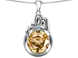 Original Star K™ Loving Mother And Father With Child Family Pendant With Round Simulated Imperial Yellow Topaz