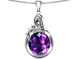 Original Star K™ Loving Mother With Child Family Large Pendant With Round 10mm Simulated Amethyst