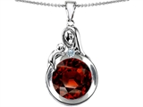 Original Star K™ Loving Mother With Child Family Large Pendant With Round 10mm Simulated Garnet