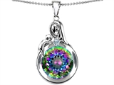 Original Star K™ Loving Mother With Child Family Large Pendant With Rainbow Round 10mm Mystic Topaz