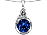 Original Star K™ Loving Mother With Child Family Large Pendant With Round 10mm Created Sapphire
