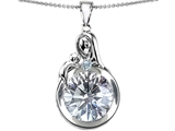 Original Star K™ Loving Mother With Child Family Pendant With Round 10mm Genuine White Topaz