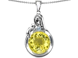 Original Star K™ Loving Mother With Child Family Large Pendant With Round 10mm Simulated Yellow Sapphire