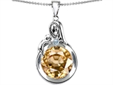 Original Star K™ Loving Mother With Child Family Large Pendant With Round 10mm Simulated Imperial Yellow Topaz