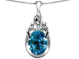 Original Star K™ Large Loving Mother Twin Children Pendant With Oval Simulated Blue Topaz 11x9mm