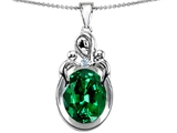 Original Star K™ Large Loving Mother Twin Children Pendant With Oval Simulated Emerald 11x9mm