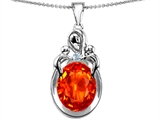 Original Star K™ Large Loving Mother Twin Children Pendant With Oval Simulated Orange Fire Opal 11x9mm