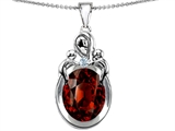 Original Star K™ Large Loving Mother Twin Children Pendant With Oval Simulated Garnet 11x9mm
