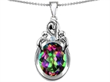 Original Star K™ Large Loving Mother Twin Children Pendant With Oval Mystic Topaz 11x9mm