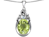 Original Star K™ Large Loving Mother Twin Children Pendant With Oval Simulated Peridot 11x9mm
