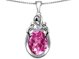 Original Star K™ Large Loving Mother Twin Children Pendant With Oval Created Pink Sapphire 11x9mm