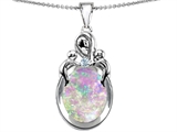 Original Star K™ Loving Mother With Children Pendant With Created Oval Pink Opal