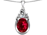 Original Star K™ Loving Loving Mother Twin Children Pendant With Oval Created Ruby 11x9mm