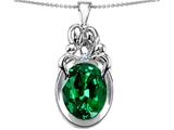 Original Star K™ Large Loving Mother Twin Family Pendant With Oval Simulated Emerald 11x9mm