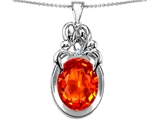 Original Star K™ Large Loving Mother Twin Family Pendant With Oval Simulated Orange Fire Opal 11x9mm