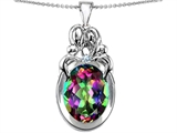 Original Star K™ Large Loving Mother Twin Family Pendant With Oval Mystic Topaz 11x9mm