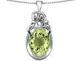 Original Star K™ Large Loving Mother Twin Family Pendant With Oval Simulated Peridot 11x9mm