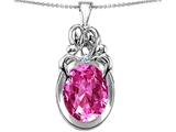 Original Star K™ Large Loving Mother Twin Family Pendant With Oval Created Pink Sapphire 11x9mm