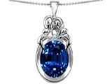 Original Star K™ Large Loving Mother Twin Family Pendant With Oval Created Sapphire 11x9mm