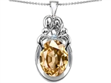 Original Star K™ Large Loving Mother Twin Family Pendant With Oval Simulated Imperial Yellow Topaz 11x9mm