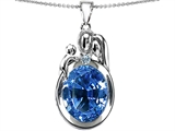 Original Star K™ Loving Mother And Father With Child Pendant With Oval 11x9mm Simulated Aquamarine