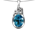 Original Star K™ Loving Mother And Father With Child Pendant With Oval 11x9mm Simulated Blue Topaz