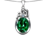 Original Star K™ Loving Mother And Father With Child Pendant With Oval 11x9mm Simulated Emerald