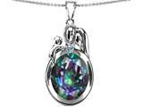 Original Star K™ Loving Mother And Father With Child Pendant With Oval 11x9mm Rainbow Mystic Topaz