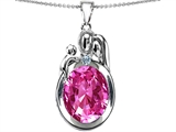 Original Star K™ Loving Mother And Father With Child Pendant With Oval 11x9mm Created Pink Sapphire