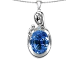 Original Star K™ Loving Mother With Child Family Pendant With Oval 11x9mm Simulated Aquamarine