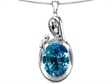 Original Star K™ Loving Mother With Child Family Pendant With Oval 11x9mm Simulated Blue Topaz