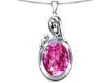 Original Star K™ Loving Mother With Child Family Pendant With Oval 11x9mm Created Pink Sapphire