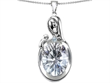 Original Star K™ Loving Mother With Child Family Pendant With Oval 11x9mm Genuine White Topaz