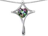 Original Star K™ Large Christian Cross Of Love Pendant With Genuine 8mm Heart Mystic Topaz